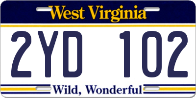 WV license plate 2YD102