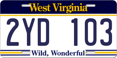 WV license plate 2YD103