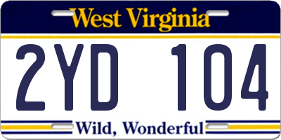WV license plate 2YD104