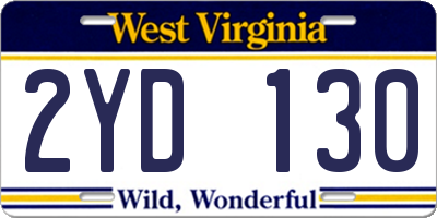 WV license plate 2YD130