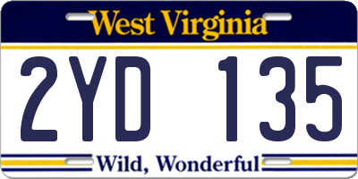WV license plate 2YD135