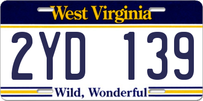 WV license plate 2YD139