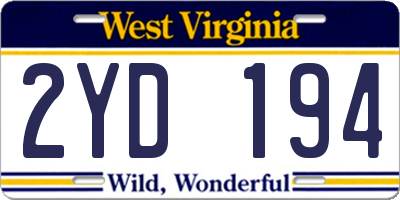 WV license plate 2YD194