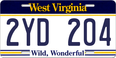 WV license plate 2YD204
