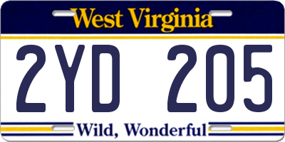 WV license plate 2YD205