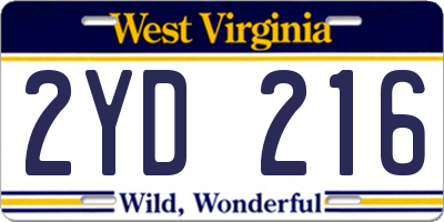 WV license plate 2YD216