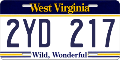 WV license plate 2YD217