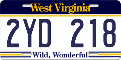 WV license plate 2YD218