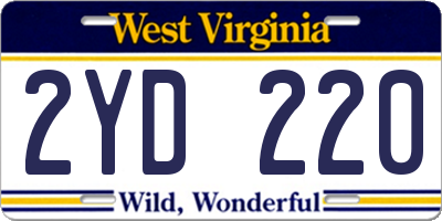 WV license plate 2YD220