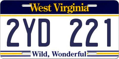 WV license plate 2YD221