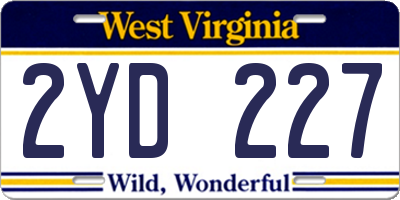 WV license plate 2YD227