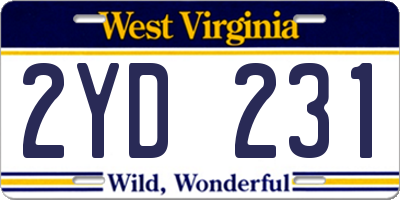 WV license plate 2YD231