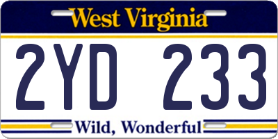 WV license plate 2YD233