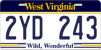 WV license plate 2YD243