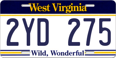 WV license plate 2YD275