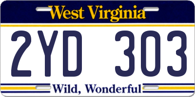 WV license plate 2YD303