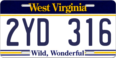 WV license plate 2YD316