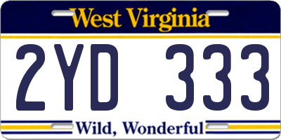 WV license plate 2YD333