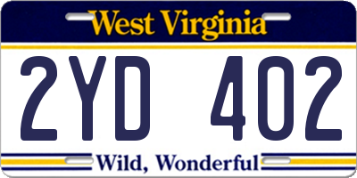 WV license plate 2YD402