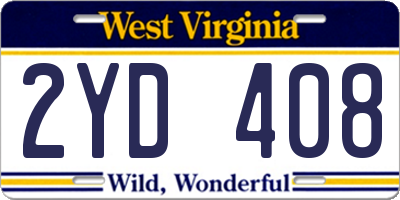 WV license plate 2YD408