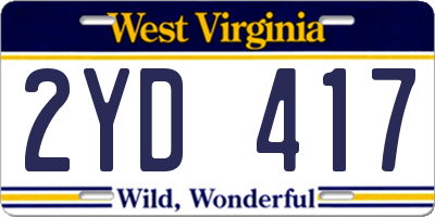 WV license plate 2YD417
