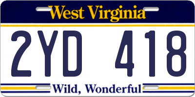 WV license plate 2YD418