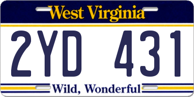 WV license plate 2YD431