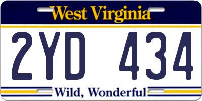 WV license plate 2YD434