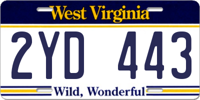 WV license plate 2YD443