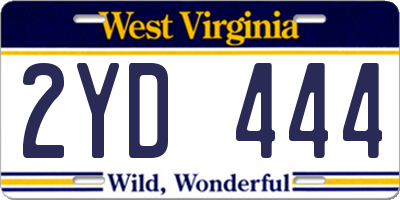 WV license plate 2YD444