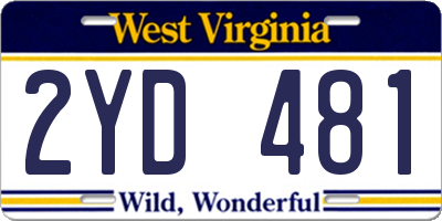 WV license plate 2YD481
