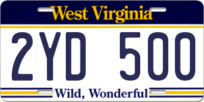 WV license plate 2YD500