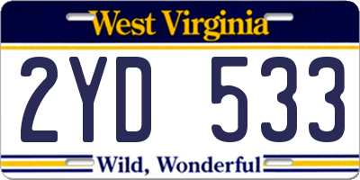 WV license plate 2YD533