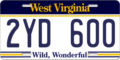 WV license plate 2YD600