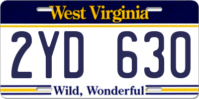 WV license plate 2YD630