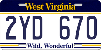 WV license plate 2YD670
