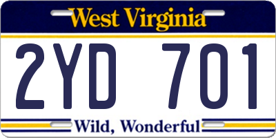 WV license plate 2YD701