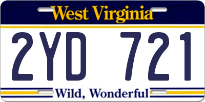 WV license plate 2YD721