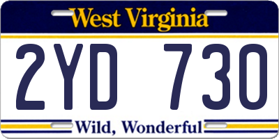 WV license plate 2YD730
