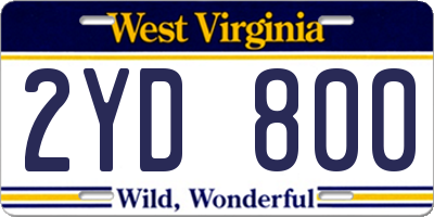 WV license plate 2YD800