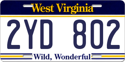 WV license plate 2YD802