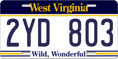 WV license plate 2YD803