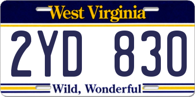 WV license plate 2YD830