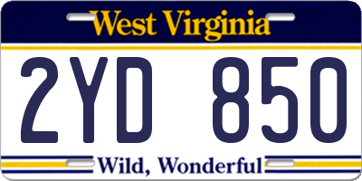WV license plate 2YD850