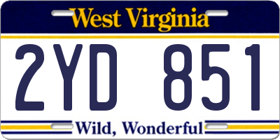 WV license plate 2YD851