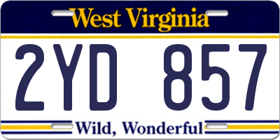 WV license plate 2YD857
