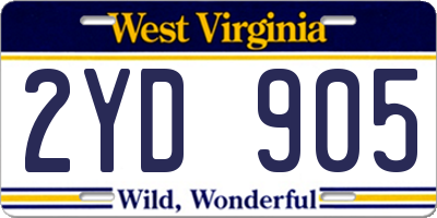 WV license plate 2YD905