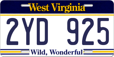 WV license plate 2YD925