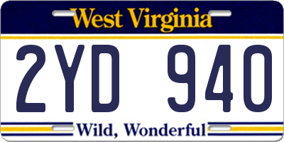 WV license plate 2YD940