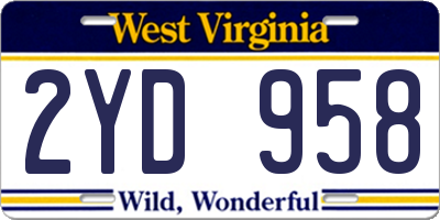WV license plate 2YD958